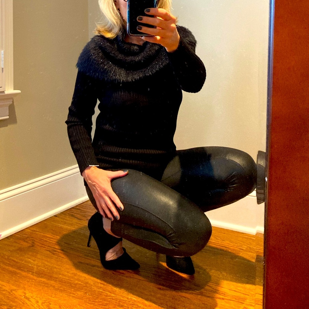 Black Faux Fur Sweater with a Touch of Sparkle